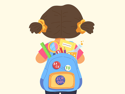 Concept of back to school, kindergarten, stationery, learning, happy student, learning. Flat vector illustration cartoon character.