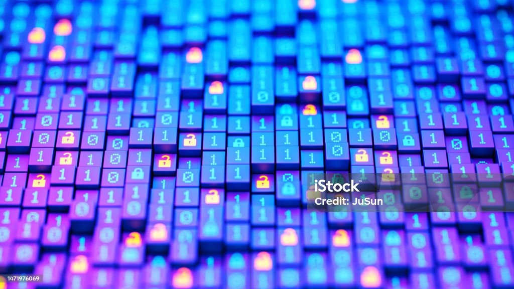 Encryption Your Data Binary Code And Digital Lock Hacker Attack And ...