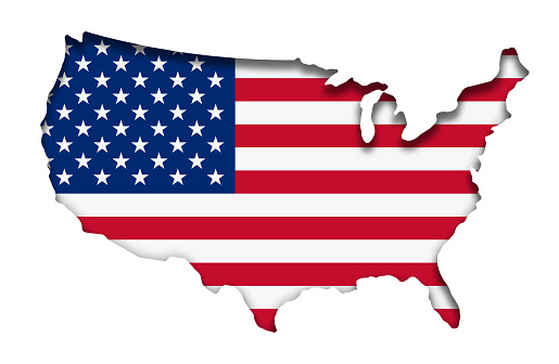 United States Of America map on white background. Tiered 3d render of empty USA territory. Country poster for travel materials, print, banner and web. Geographic area levels visualization.