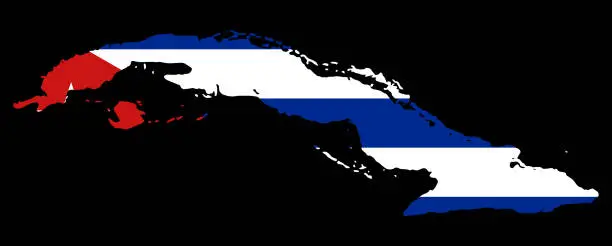 Vector illustration of Cuba flag on map on transparent  background