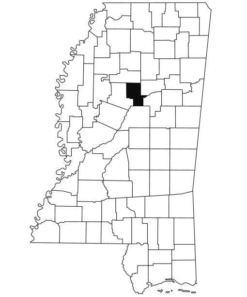 illustrations, cliparts, dessins animés et icônes de carte du comté de montgomery dans l’état du mississippi sur fond blanc. carte unique du comté surlignée par une couleur noire sur la carte du mississippi. états-unis d’amérique, états-unis - winona