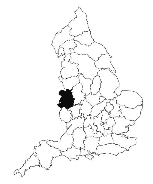 mapa hrabstwa shropshire w anglii na białym tle. pojedyncza mapa hrabstwa zaznaczona czarnym kolorem na mapie administracyjnej anglii. wielka brytania, wielka brytania, wielka brytania - uk map regions england stock illustrations