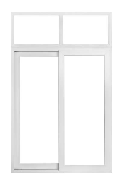 istock Real modern house window frame isolated on white background 1471979084