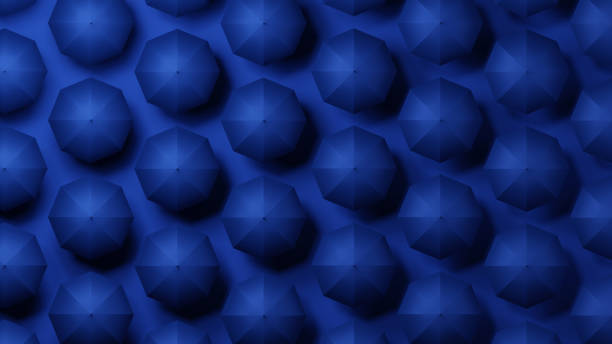 istock 3D Illustration.Numerous blue umbrellas. The image of a group, a crowd. 1471989963