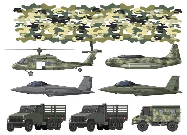 Vector illustration of Set of military transportation