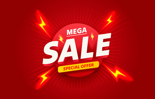 Special offer banner, mega sale off, store poster sticker. Vector illustration