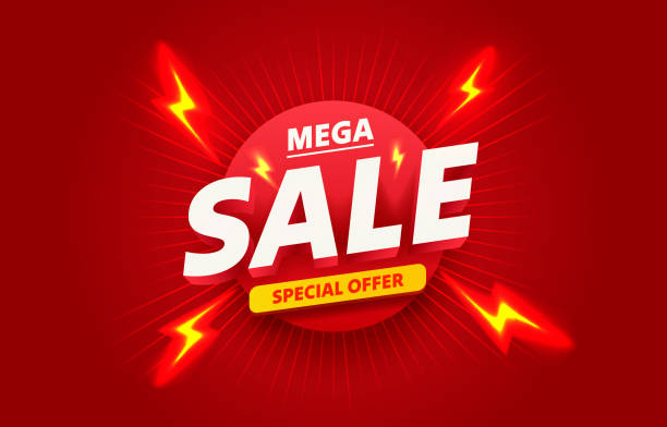 Special offer banner, mega sale off, store poster sticker. Vector Special offer banner, mega sale off, store poster sticker. Vector illustration red yellow neon stock illustrations