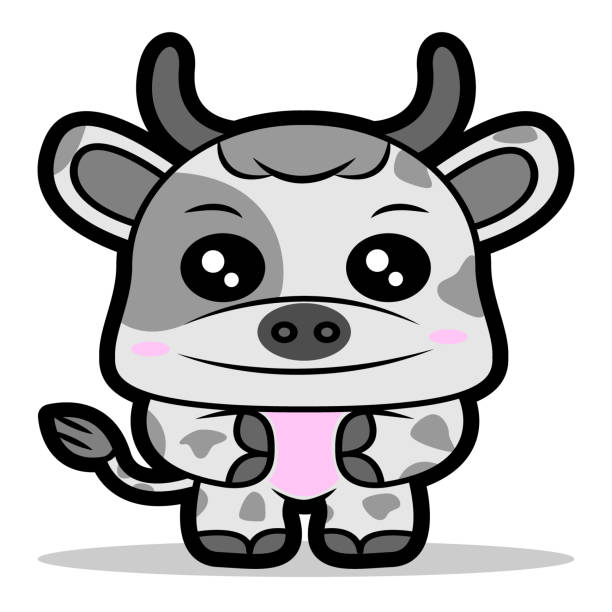 smiling little cow vector art illustration