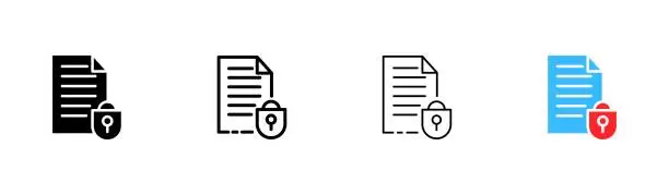 Vector illustration of File download set icon. Information, dox, text document, upload, folder, pdf file, private, book, note. Data set concept. Vector icon in line, black and colorful style on white background