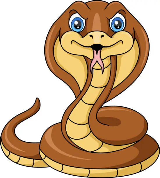 Vector illustration of Cute brown snake cartoon on white background