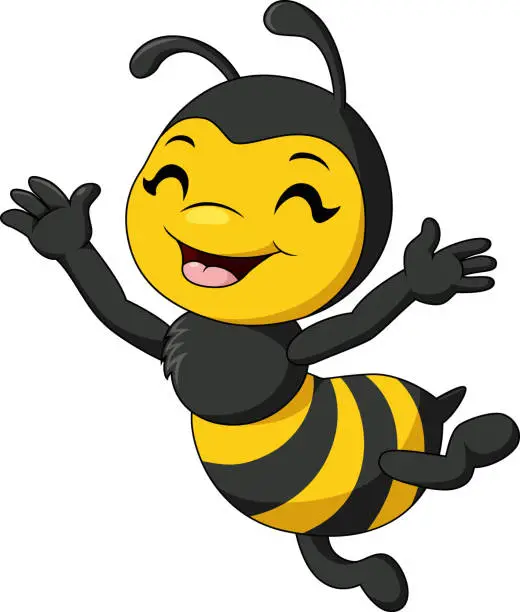 Vector illustration of Cute happy bee cartoon on white background