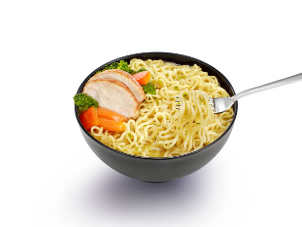 Bowl of Noodles with sauce on white background