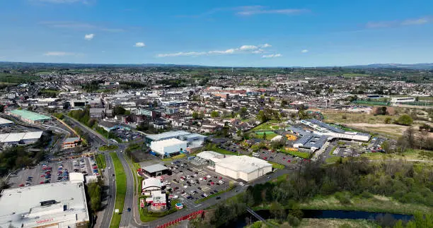 Photo of Aerial photo overlooking Industrial and Residential homes in Ballymena Town Co Antrim Northern Ireland