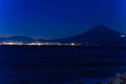 A sunset of Mt.Fuji near Suruga coast in Shizuoka. High quality photo. Numazu district Heda Shizuoka Japan 01.25.2023