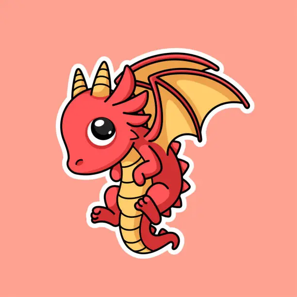 Vector illustration of Cute Little Dragon Cartoon Character Premium Vector Graphics In Stickers Style