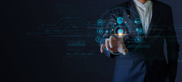 istock Businessman using fingerprint identification to access personal data, Biometrics security and innovation technology against digital cyber crime 1472006688