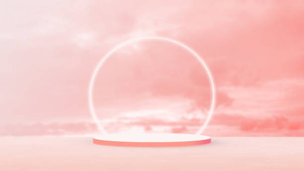 istock Products Background Circle Podium Partition on Table Counter Bar Studio Room Backdrop,Abstract Wallpaper Luxury Design,Pink Sky Pastel with Mockup Partition Cosmetic Summer Wall 1472011962