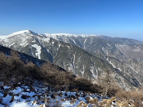 Mountains and peaks after winter snow in Taibai Mountain, Qinling, Shaanxi Province, China