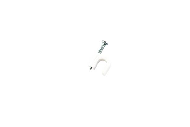 Plastic white cable clip nail isolated on white background
