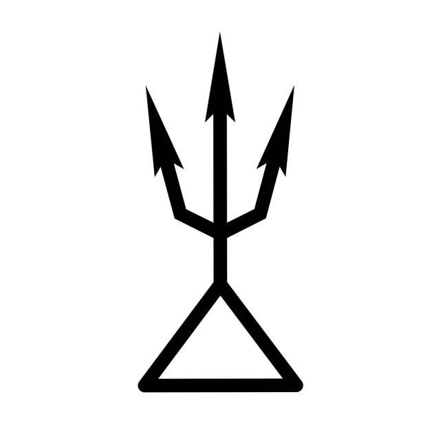 ilustrações, clipart, desenhos animados e ícones de logotipo preto do tridente do triângulo isolado no fundo branco - trishula