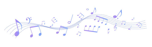 фоновая иллюстрация красочной посоховой нотации, вдохновленной ночным небом - sheet music music musical note pattern stock illustrations