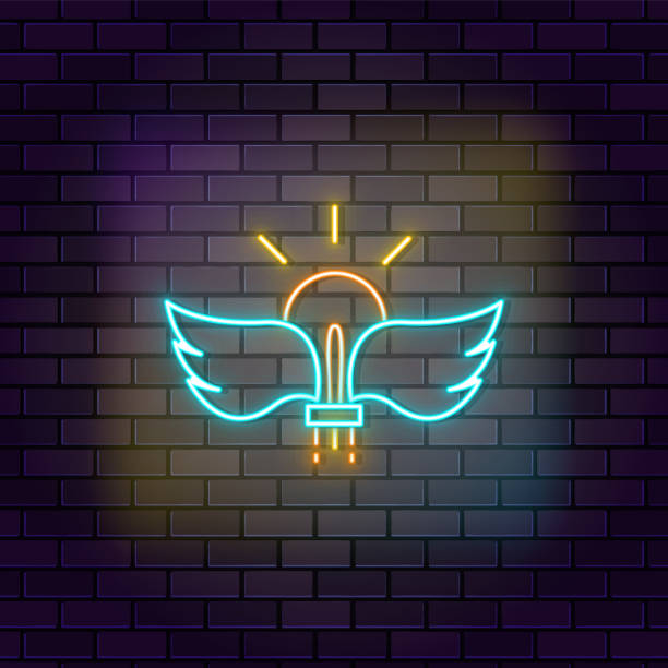 istock Startup, business, creative neon vector icon on dark wall background. Neon Startup, business, creative vector icon 1472025354