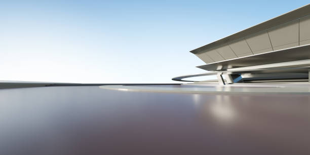 3d render of abstract futuristic architecture with empty concrete floor.