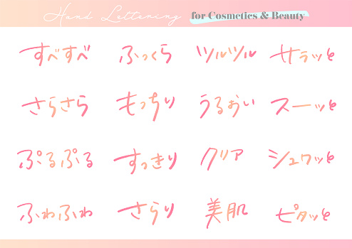 Handwritten text material. Set for cosmetic advertisement in Japanese.