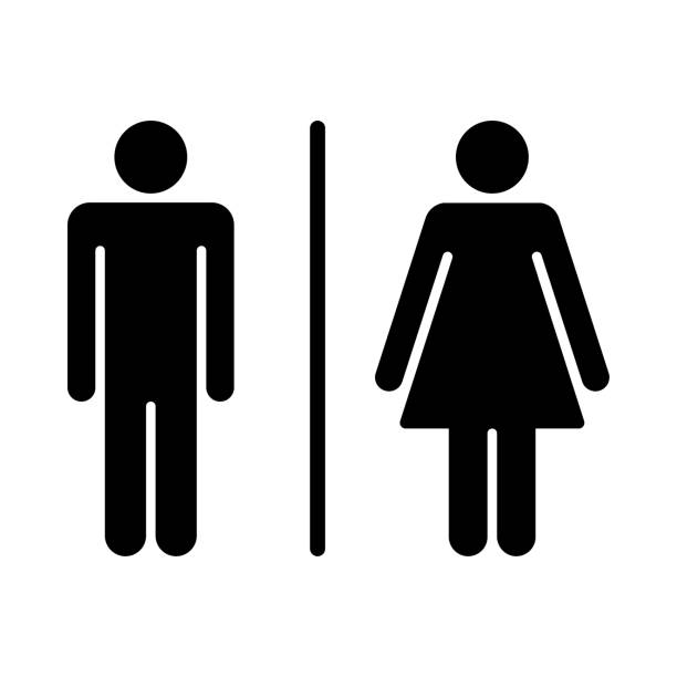 Male and female toilet sign icon, restroom sign icon isolated. Male and female toilet sign icon, restroom sign icon isolated vector illustration on white background. mens room stock illustrations