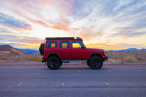 December 29, 2022 - Las Vegas, United States: A 2022 model year Mercedes-Benz AMG G63 4x4 Squared in the Las Vegas Desert.