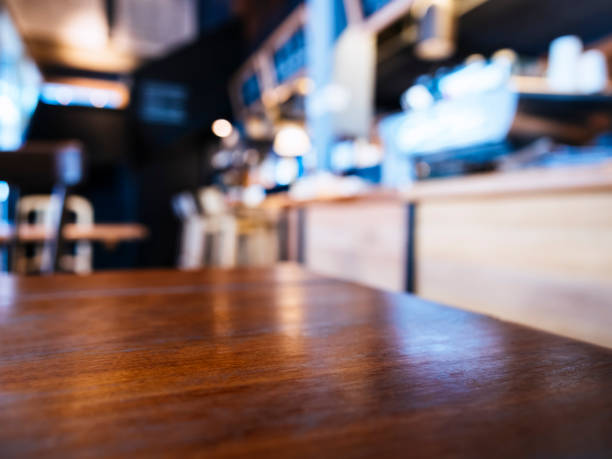 istock Table top Cafe restaurant Counter bar Blur background 1472039333