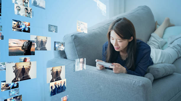 istock Digital contents concept. Social networking service. Streaming video. communication network. 1472040815