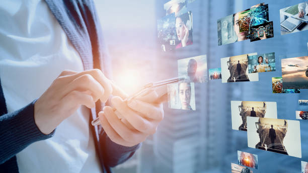 istock Digital contents concept. Social networking service. Streaming video. communication network. 1472040977