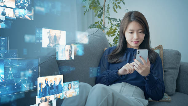 Digital contents concept. Social networking service. Streaming video. communication network.