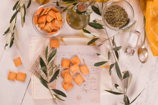istock Crostini bread with oregano and olive oil. 1472045324