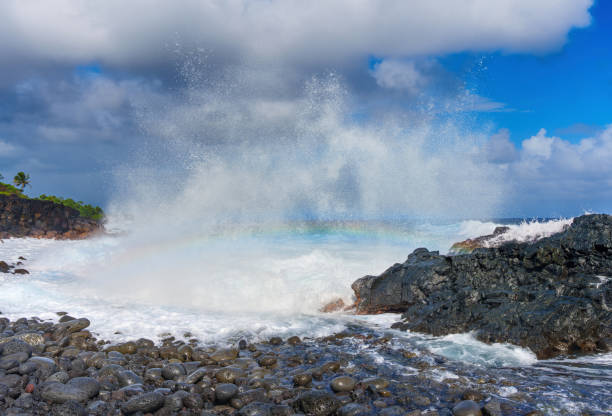 istock Rainbow over the rugged terrain of the Hawaiian coastline 1472048043