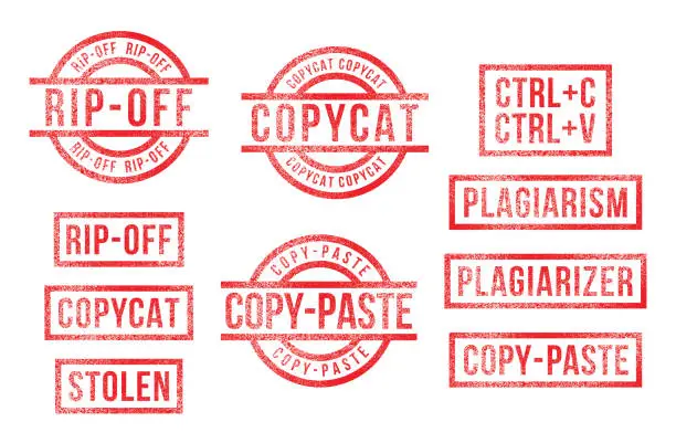 Vector illustration of Copycat Plagiarism Rip-Off Rubber Stamps