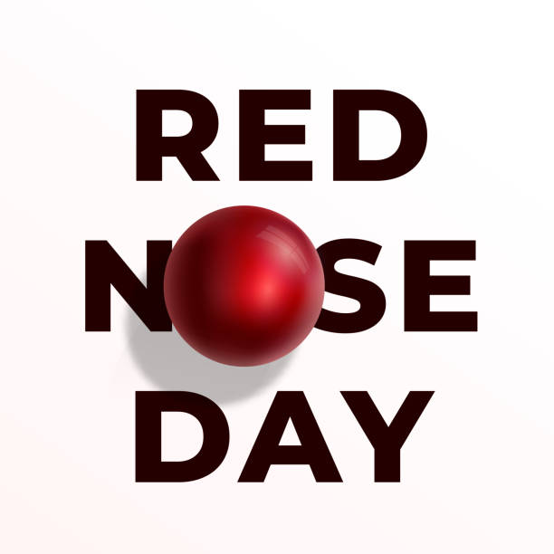 Red Nose Day Abstract Vector Sign, Emblem, or Card. Realistic Nose Ball with Reflections and Soft Shadows and Modern Typography Red Nose Day Abstract Vector Sign, Emblem, or Card. Realistic Nose Ball with Reflections and Soft Shadows and Modern Typography. Isolated clown's nose stock illustrations