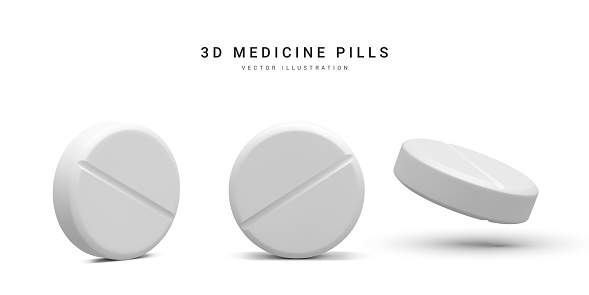 Set of 3d realistic pills isolated on white background. Medicine and drugs. Vector illustration.