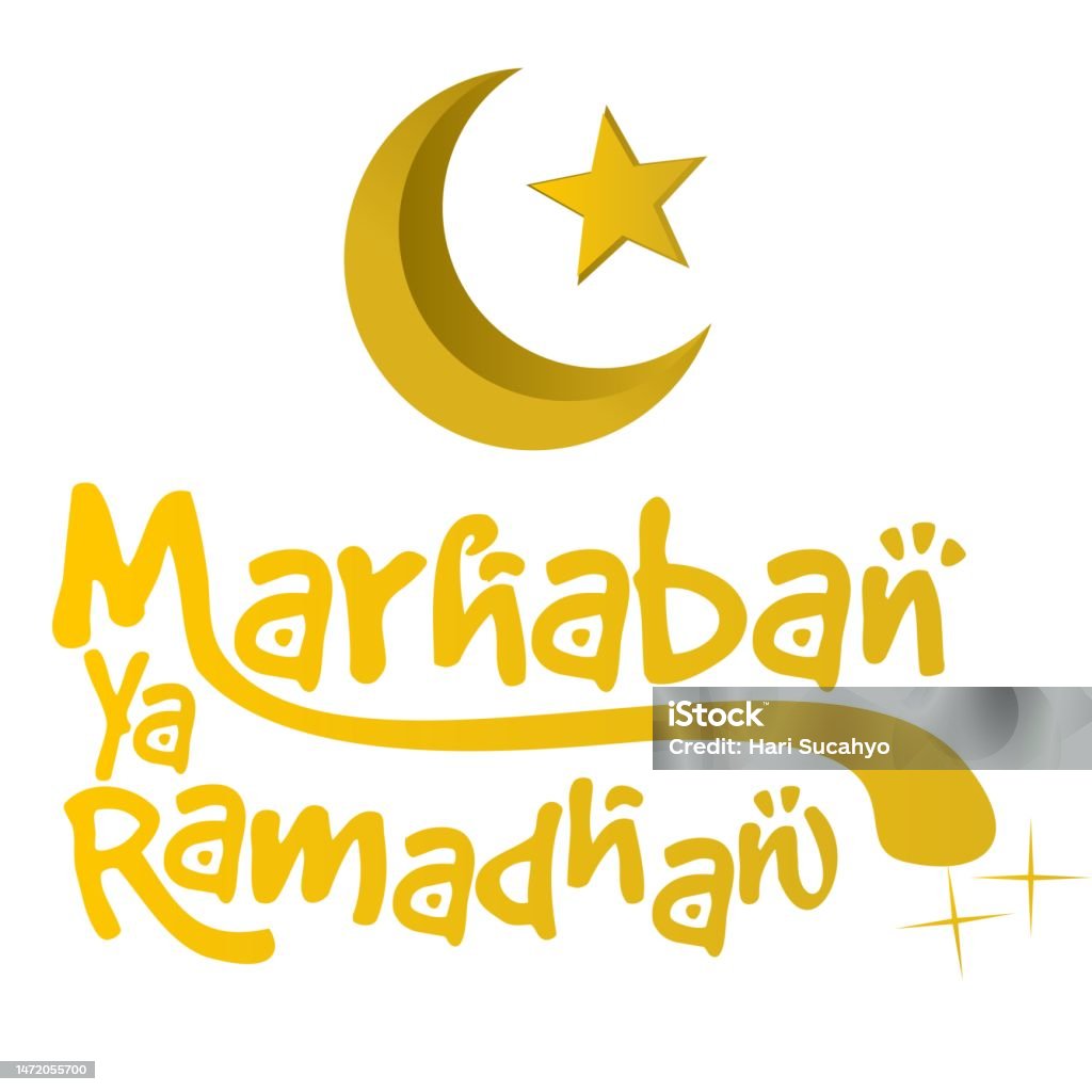 Ramadan typography of marhaban ya ramadhan with gold colour Abstract stock vector