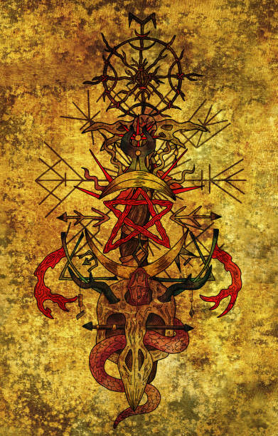 istock Mystic styled illustration with occult, esoteric and gothic symbols 1472056183