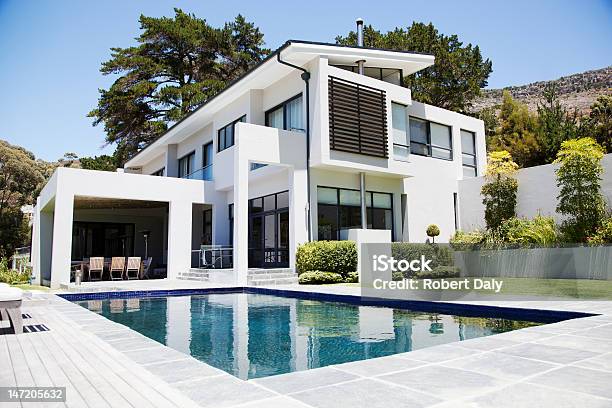 Modern Home With Swimming Pool Stock Photo - Download Image Now - House, Modern, Luxury