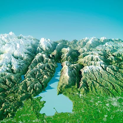 3D Render of a Topographic Map of the Lake Garda in Italy.  \nAll source data is in the public domain.\nRelief texture: NASADEM data courtesy of NASA JPL (2020).\nhttps://doi.org/10.5067/MEaSUREs/NASADEM/NASADEM_HGT.001\nColor and Water texture: Contains modified Copernicus Sentinel data courtesy of ESA. \nURL of source image: https://scihub.copernicus.eu/dhus/#/home.