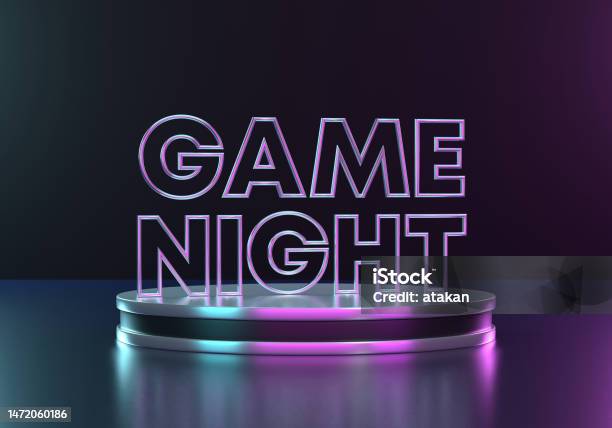 Game Night Neon Light Stock Photo - Download Image Now - Board Game, Game Night - Leisure Activity, Night