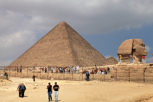 Cairo, Egypt - April 20, 2023 : The Pyramids of Giza (Egyptian pyramids)