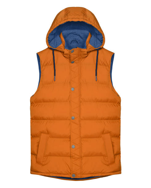 istock Orange sleeveless vest with hood isolated on white 1472066280