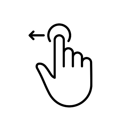 Hand Finger Swipe and Drag Left Line Icon. Pinch Screen, Rotate on Screen Linear Pictogram. Gesture Slide Left Outline Icon. Editable Stroke. Isolated Vector Illustration.