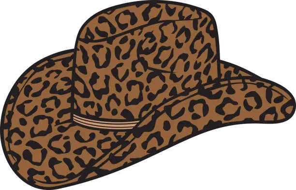 Vector illustration of Cowgirl hat with leopard print color. Bachelorette party design.