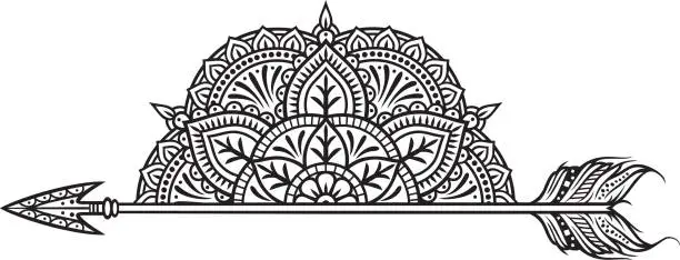 Vector illustration of Half mandala and arrow symbol