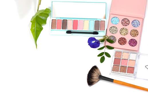 Set of decorative  fashion beauty cosmetics with colors Pastel of spring set collection image  on white background